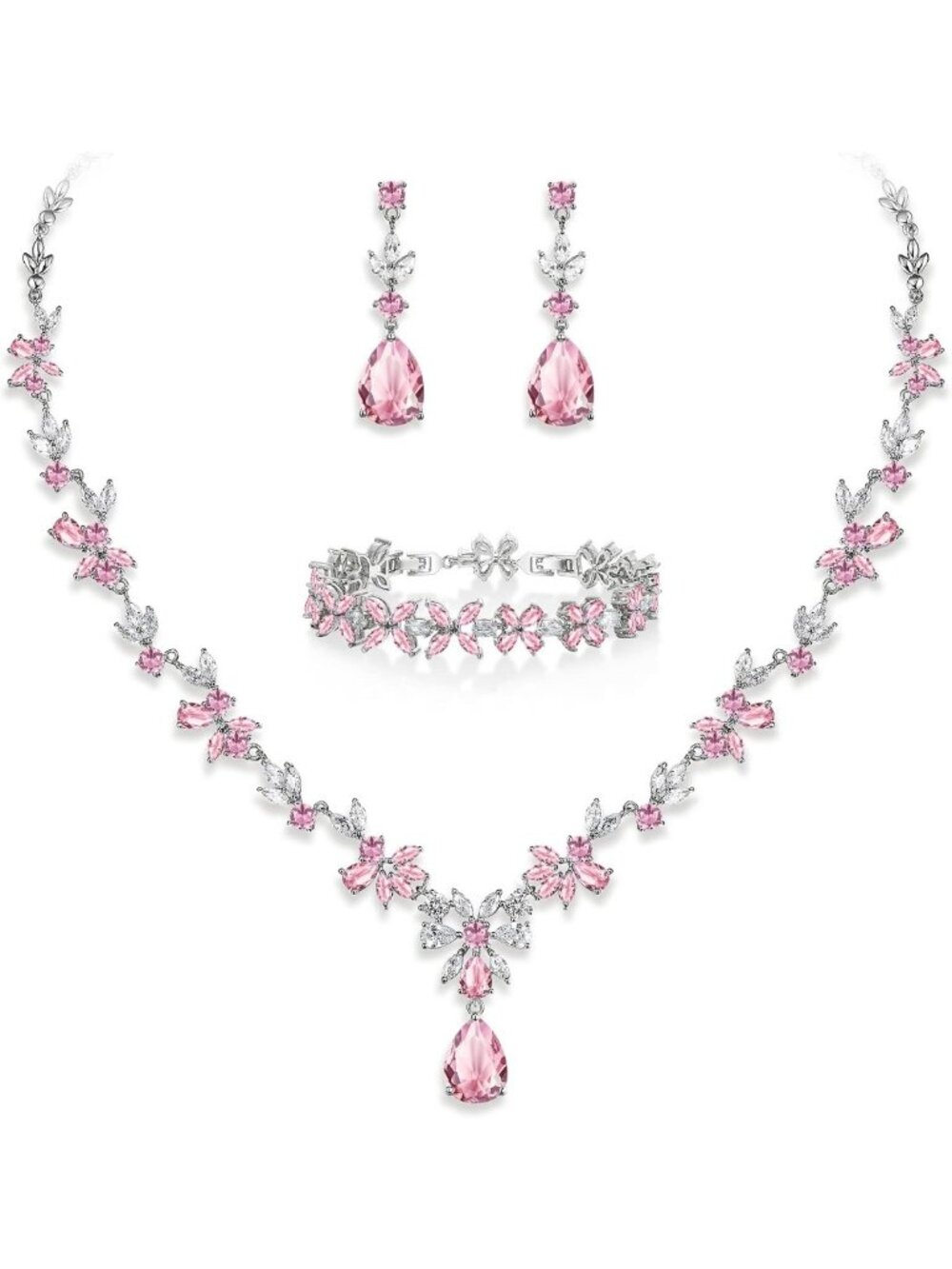 Elegant Cubic Zirconia Floral Drop Jewelry Set for Brides - Wedding Accessories